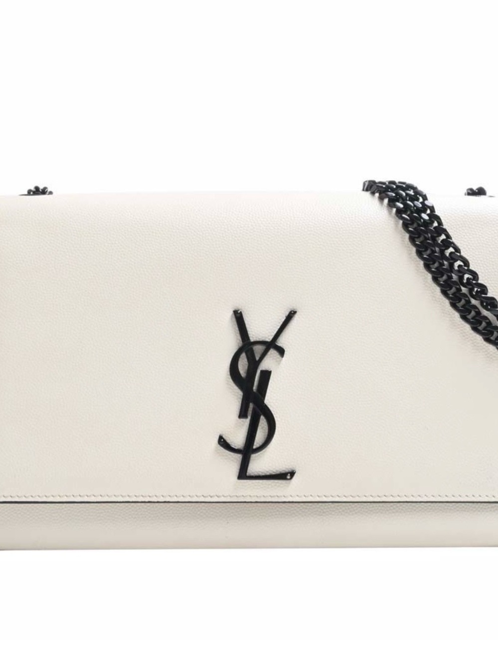 Saint Laurent Cream Leather Shoulder Bag with Black YSL Hardware